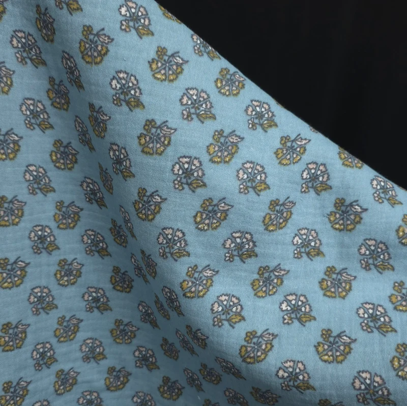 Double gaze de coton | Mini floral | Bleu poussiéreux