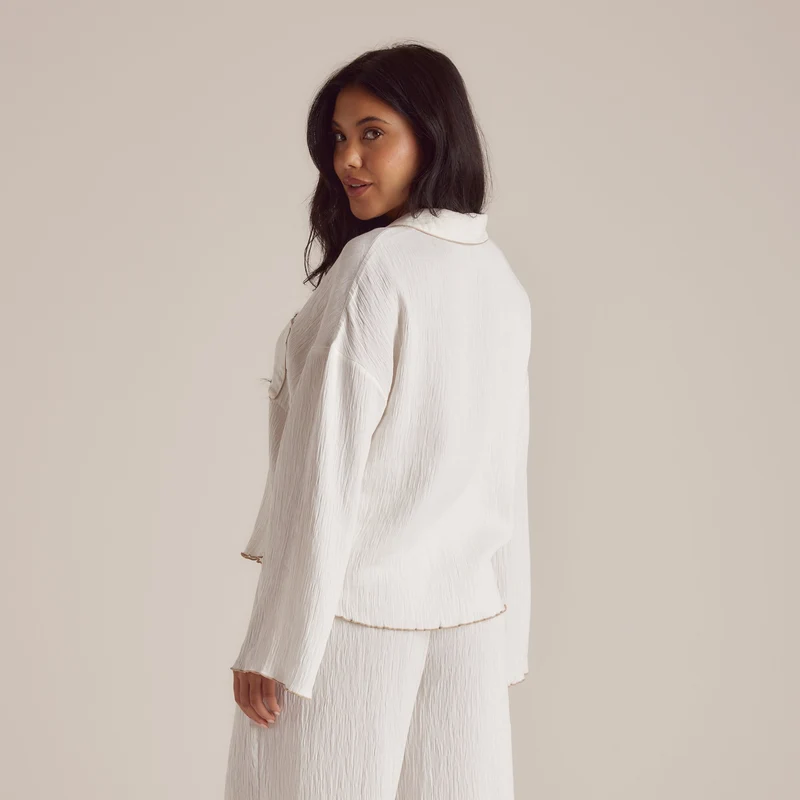 Chemise de Pyjama Crinkle - Blanc