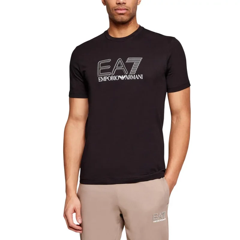 T-shirt pour homme EA7 Noir Coton Manches courtes Col rond