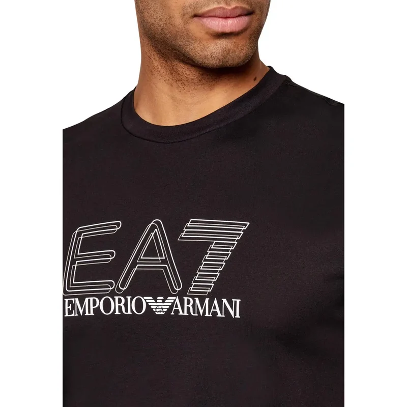 T-shirt pour homme EA7 Noir Coton Manches courtes Col rond