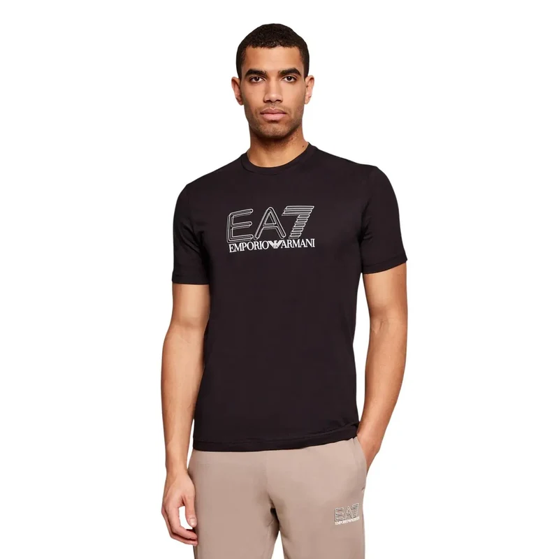 T-shirt pour homme EA7 Noir Coton Manches courtes Col rond