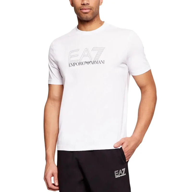 T-shirt pour homme EA7 Noir Coton Manches courtes Col rond