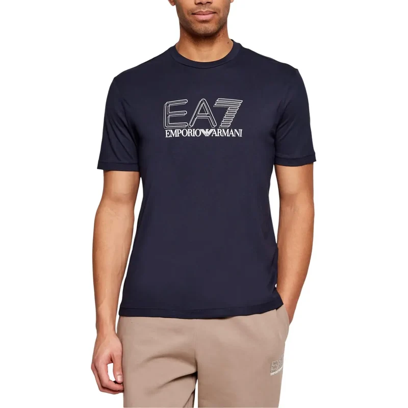 T-shirt pour homme EA7 Noir Coton Manches courtes Col rond