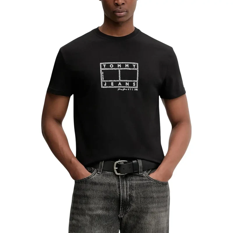 T-shirt pour Hommes Tommy Hilfiger Jeans Noir Coton Biologique DM0DM22317