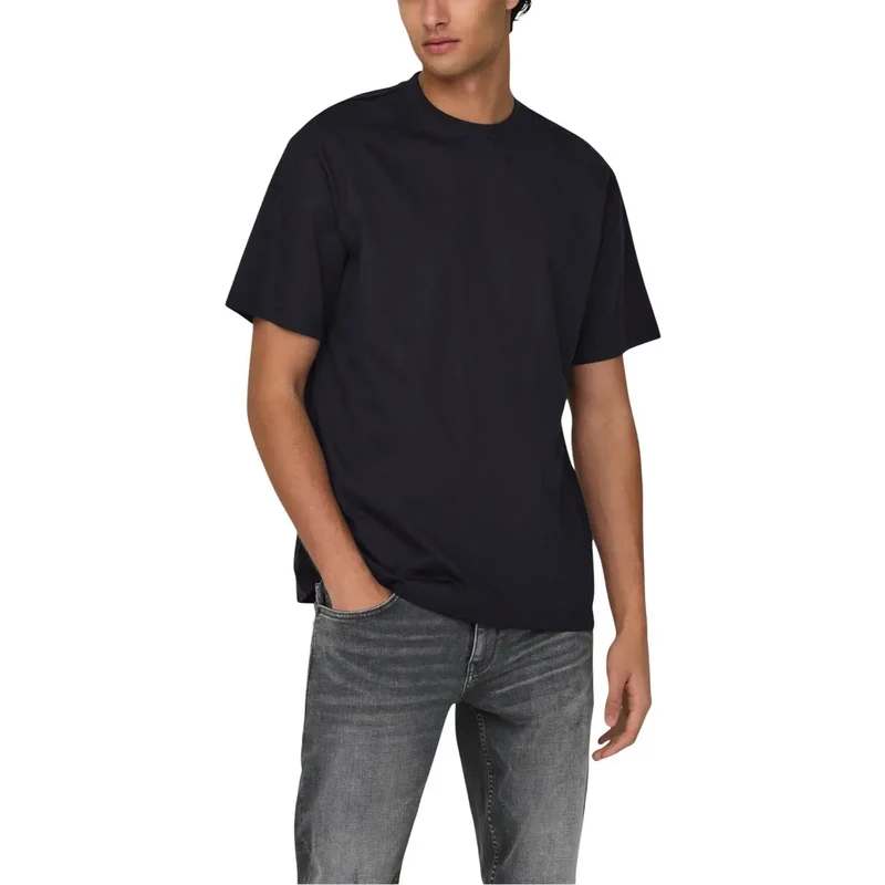 T-shirt pour Hommes Only & Sons Noir Coton Bio Manches Courtes