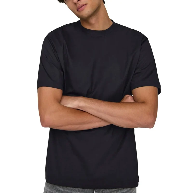 T-shirt pour Hommes Only & Sons Noir Coton Bio Manches Courtes