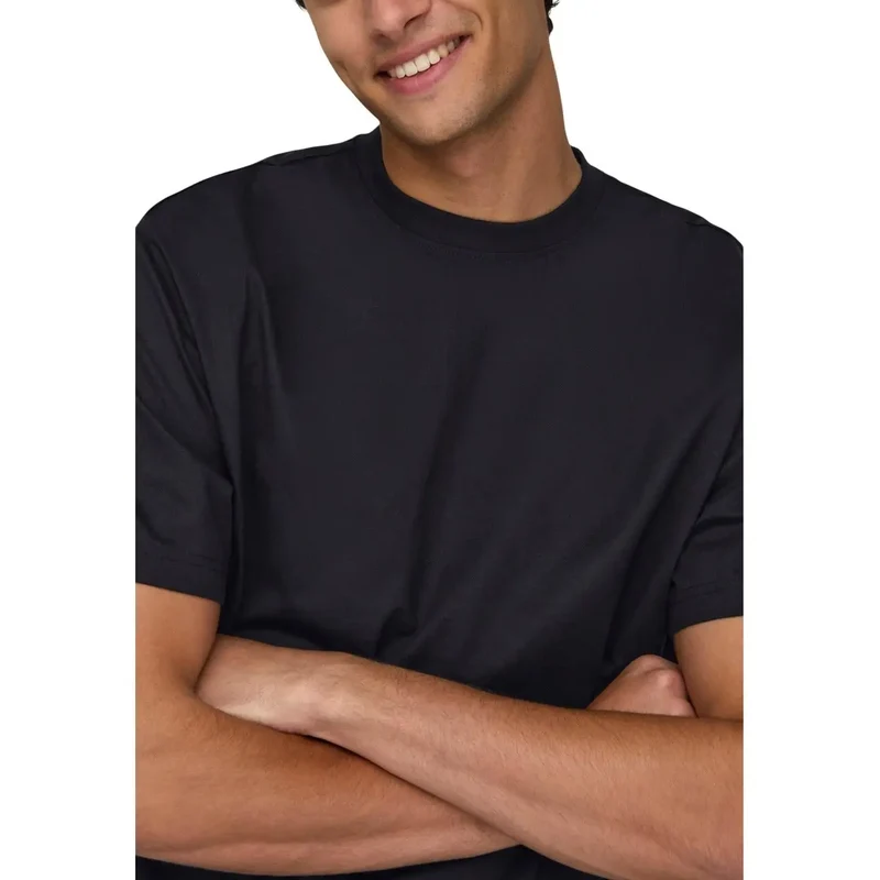 T-shirt pour Hommes Only & Sons Noir Coton Bio Manches Courtes