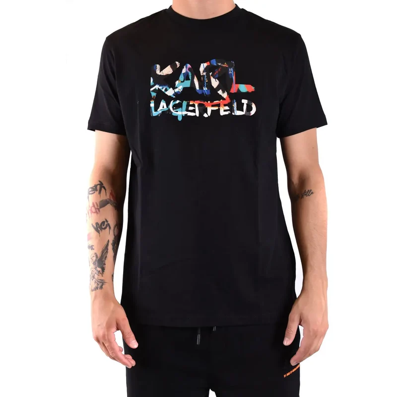 T-shirt pour homme Karl Lagerfeld en coton noir à imprimé col rond