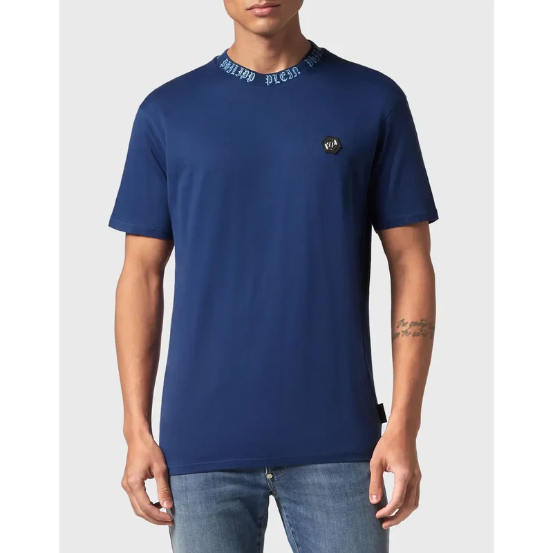 T-shirt pour Hommes Philipp Plein Bleu Col Rond 100 % Coton