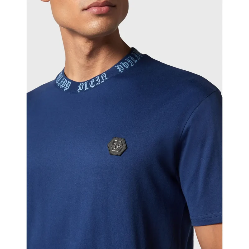 T-shirt pour Hommes Philipp Plein Bleu Col Rond 100 % Coton