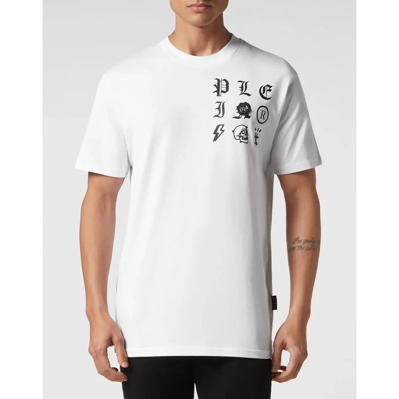 T-shirt Homme Philipp Plein Coton Blanc Col Rond Impression EBO 2050