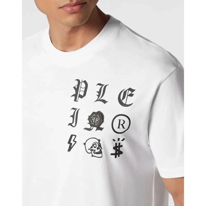 T-shirt Homme Philipp Plein Coton Blanc Col Rond Impression EBO 2050