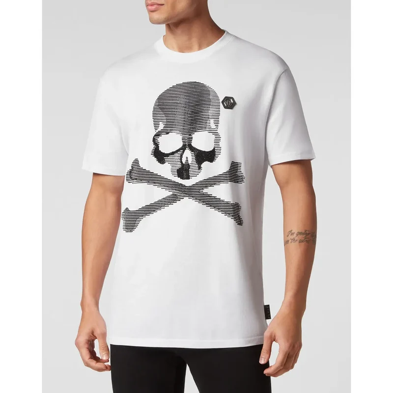 T-shirt Homme Philipp Plein Coton Blanc Col Rond Impression