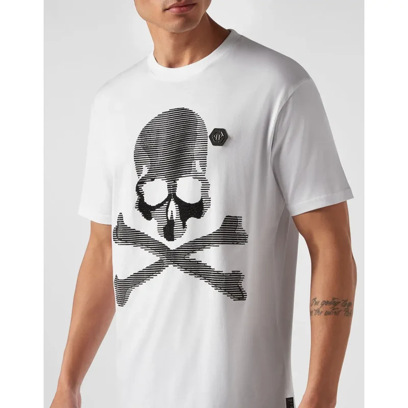 T-shirt Homme Philipp Plein Coton Blanc Col Rond Impression