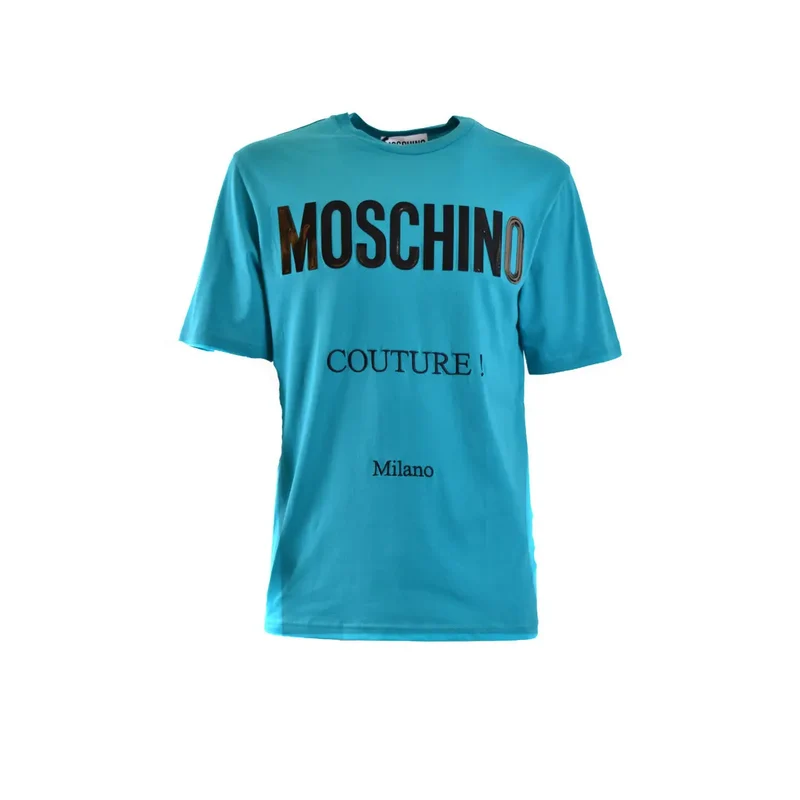 T-shirt Moschino Homme Coton Bleu Clair Col Rond Manches Courtes