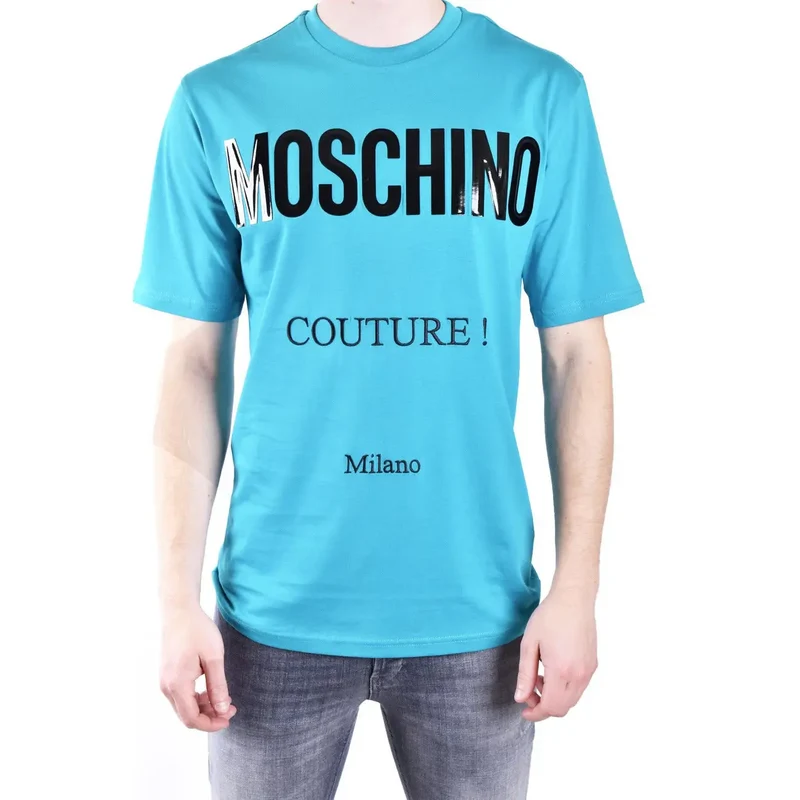 T-shirt Moschino Homme Coton Bleu Clair Col Rond Manches Courtes
