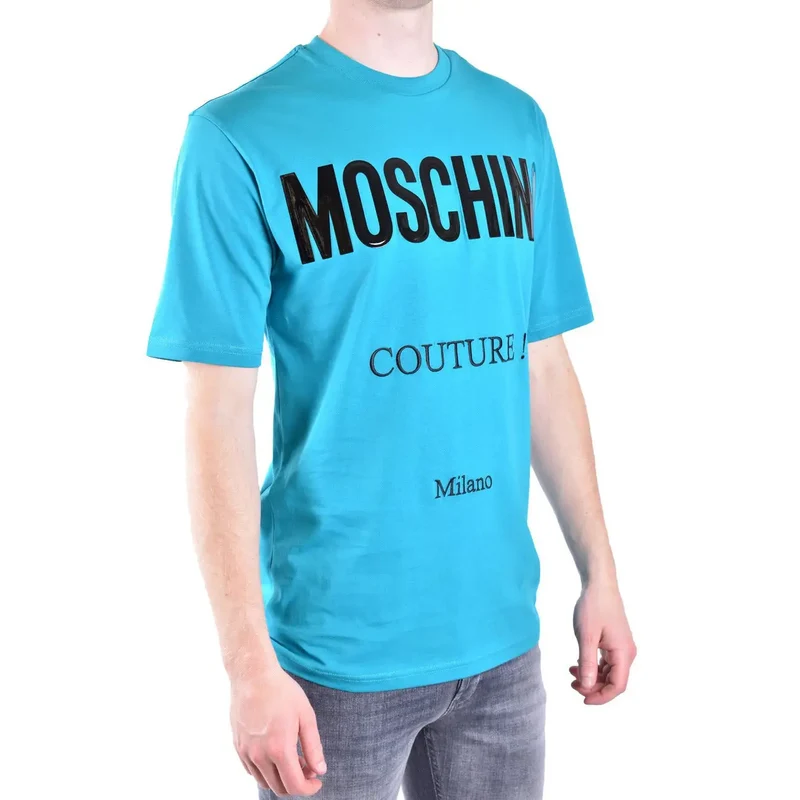 T-shirt Moschino Homme Coton Bleu Clair Col Rond Manches Courtes