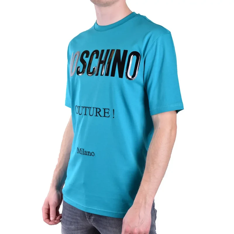 T-shirt Moschino Homme Coton Bleu Clair Col Rond Manches Courtes