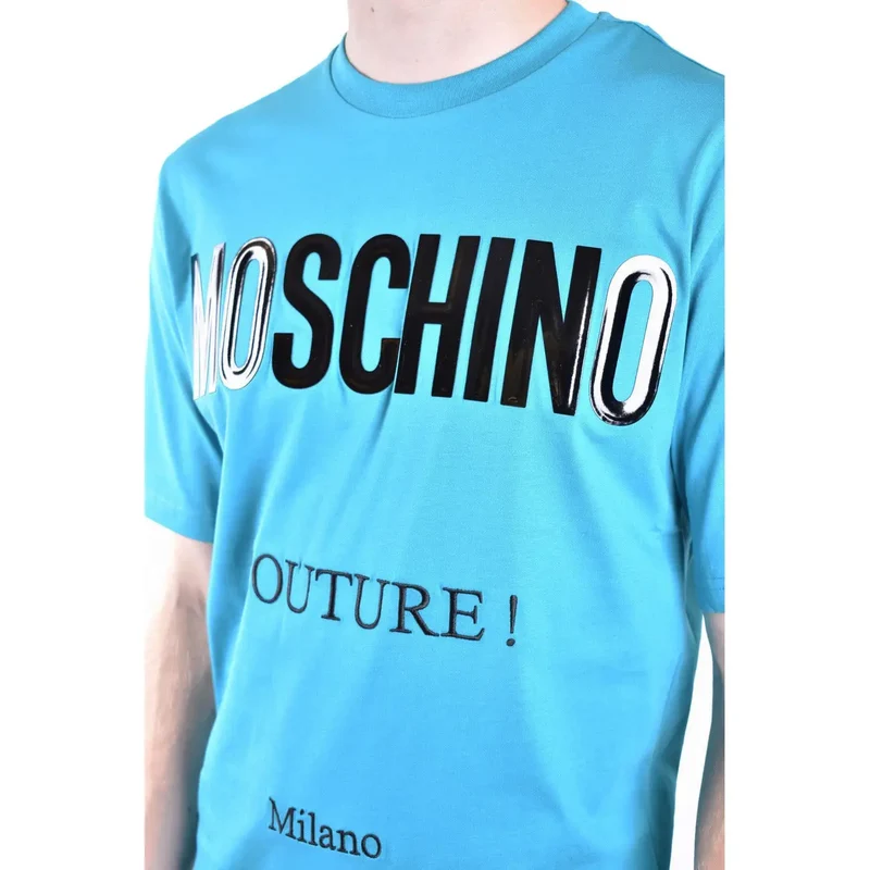 T-shirt Moschino Homme Coton Bleu Clair Col Rond Manches Courtes