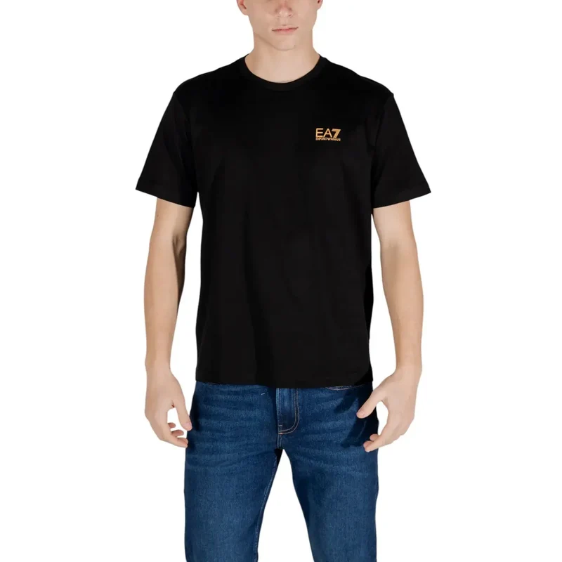 T-shirt pour Homme EA7 Noir Manches Courtes Col Rond Coton 100%