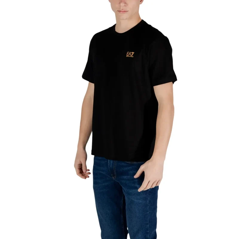 T-shirt pour Homme EA7 Noir Manches Courtes Col Rond Coton 100%