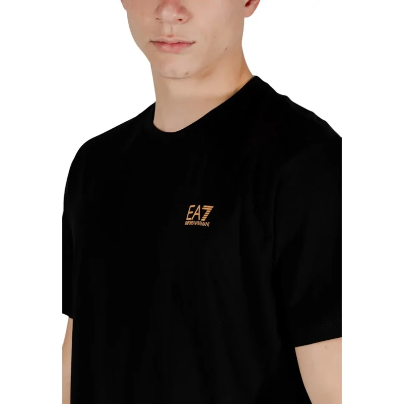 T-shirt pour Homme EA7 Noir Manches Courtes Col Rond Coton 100%