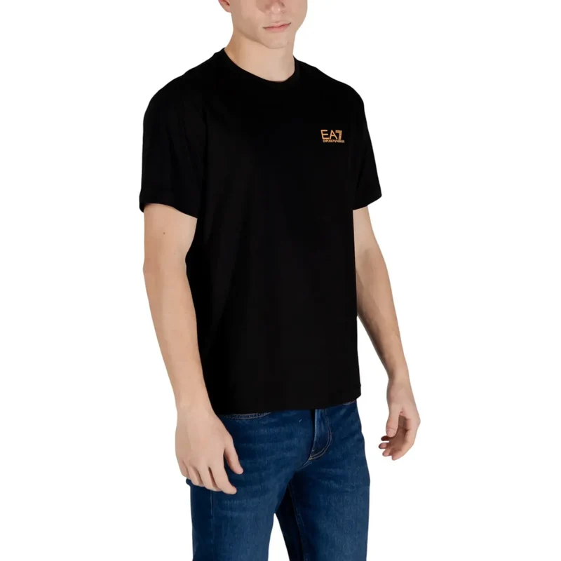 T-shirt pour Homme EA7 Noir Manches Courtes Col Rond Coton 100%