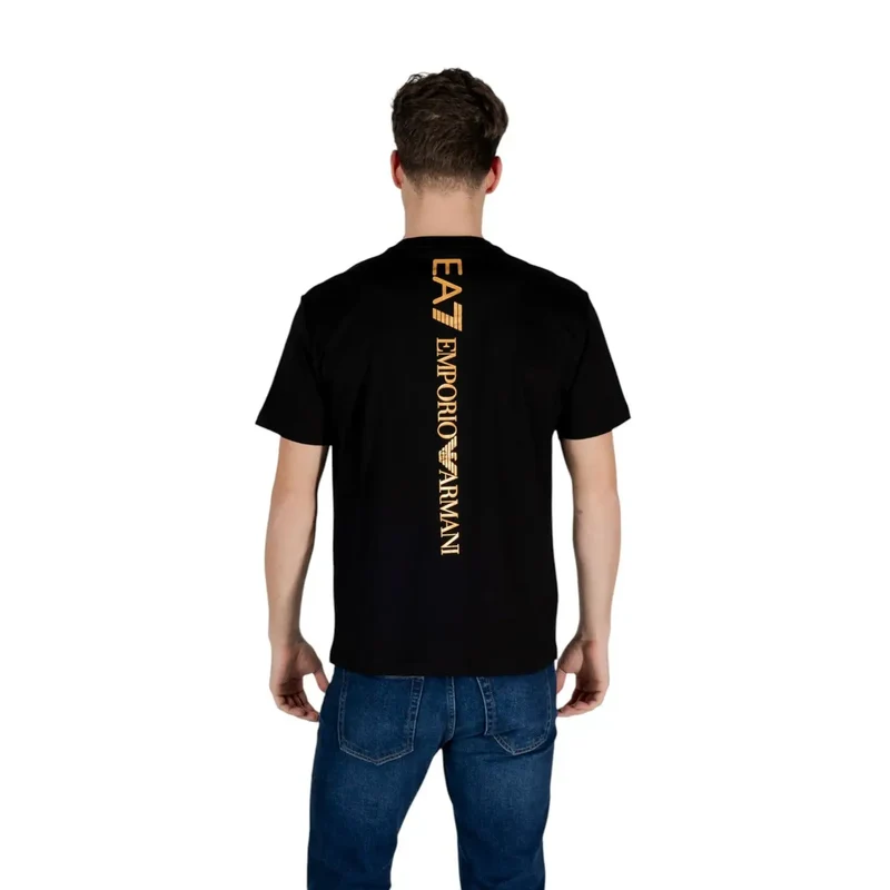 T-shirt pour Homme EA7 Noir Manches Courtes Col Rond Coton 100%