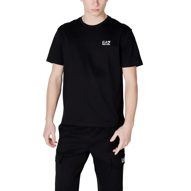 T-shirt pour Homme EA7 Noir Manches Courtes Col Rond Coton 100%