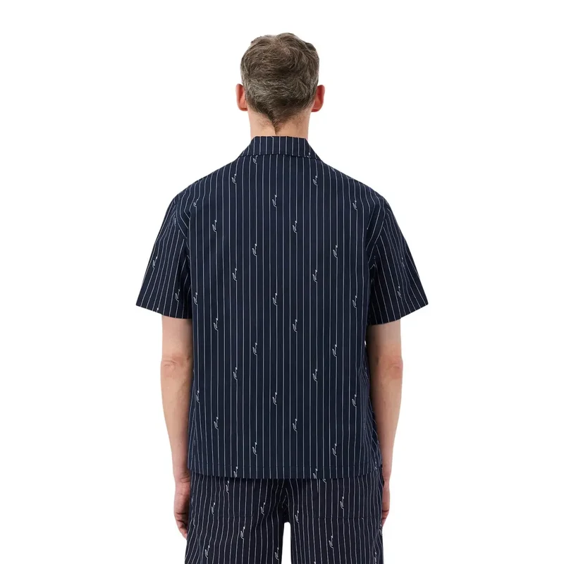 Chemise pour Homme Lacoste Noire Rayée en Coton Manches Courtes Col en V