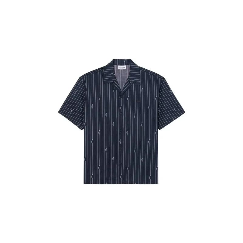 Chemise pour Homme Lacoste Noire Rayée en Coton Manches Courtes Col en V