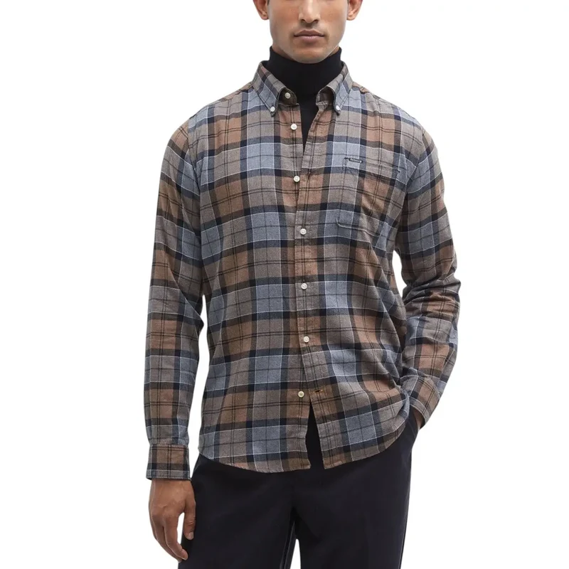Chemise ajustée Portdown pour hommes Barbour en coton beige à carreaux