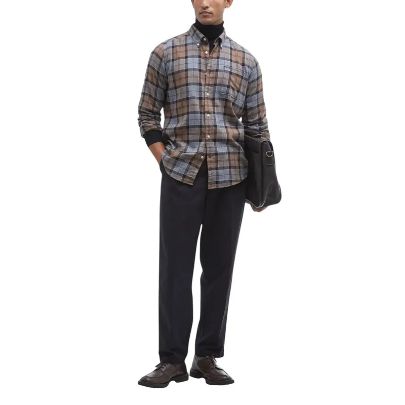 Chemise ajustée Portdown pour hommes Barbour en coton beige à carreaux