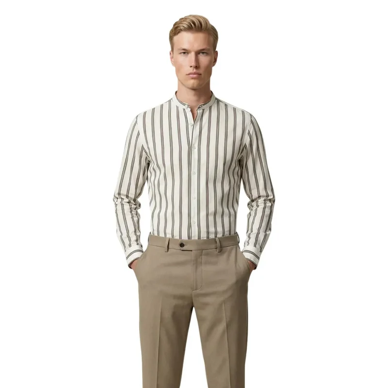 Chemise mandarine en coton rayé blanc pour hommes Gianni Lupo