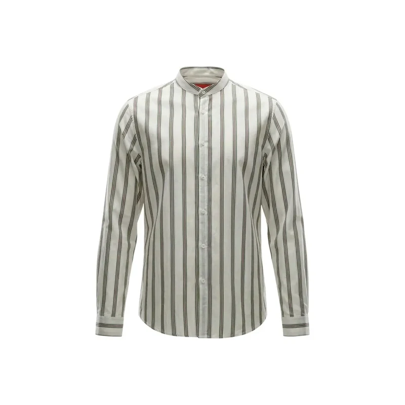 Chemise mandarine en coton rayé blanc pour hommes Gianni Lupo