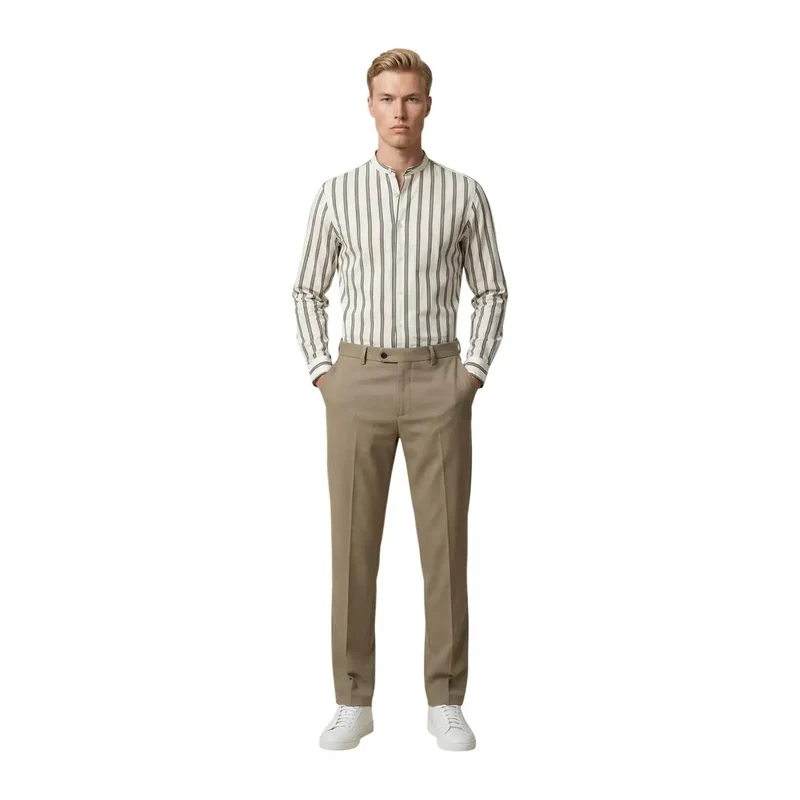Chemise mandarine en coton rayé blanc pour hommes Gianni Lupo