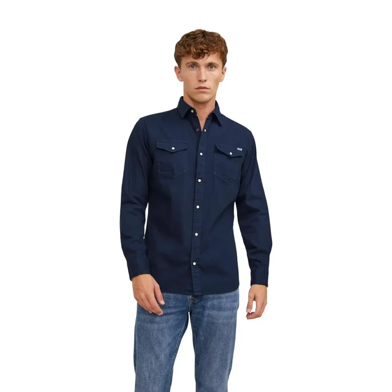 Chemise Homme Jack Jones Bleue Coton Manches Longues Classique JJESHERIDAN
