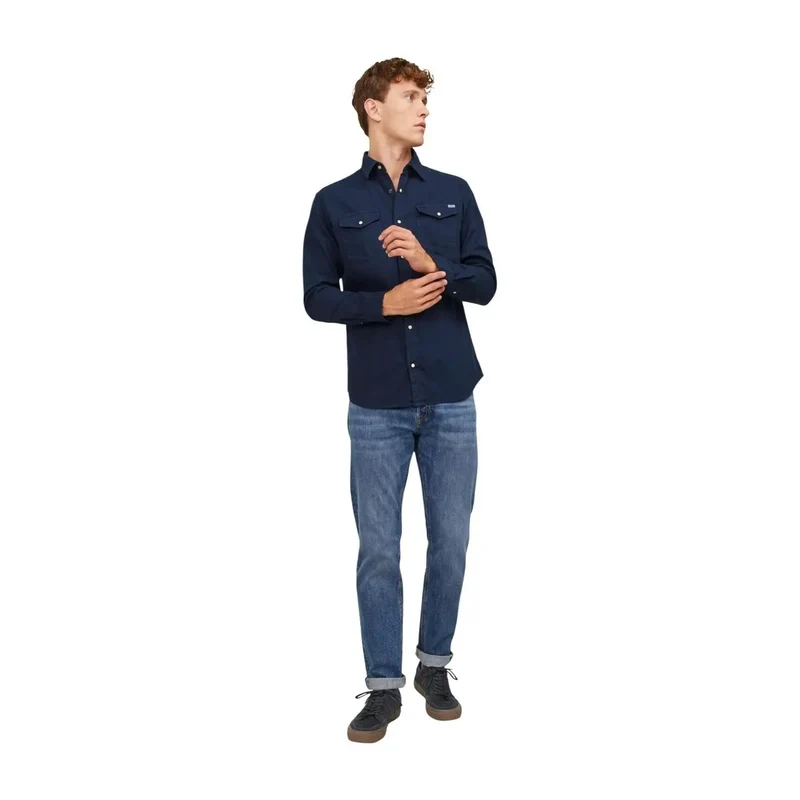 Chemise Homme Jack Jones Bleue Coton Manches Longues Classique JJESHERIDAN