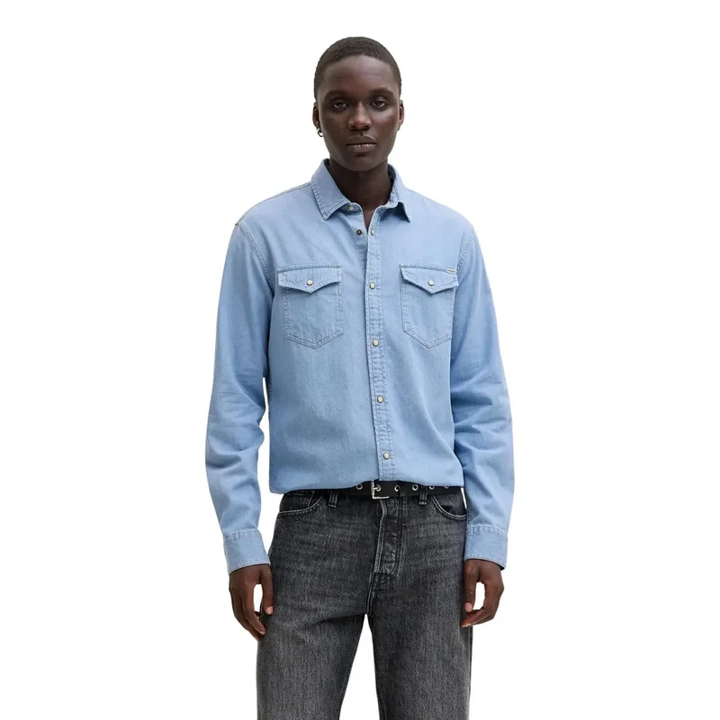 Chemise Homme Jack Jones Bleue Coton Manches Longues Classique JJESHERIDAN