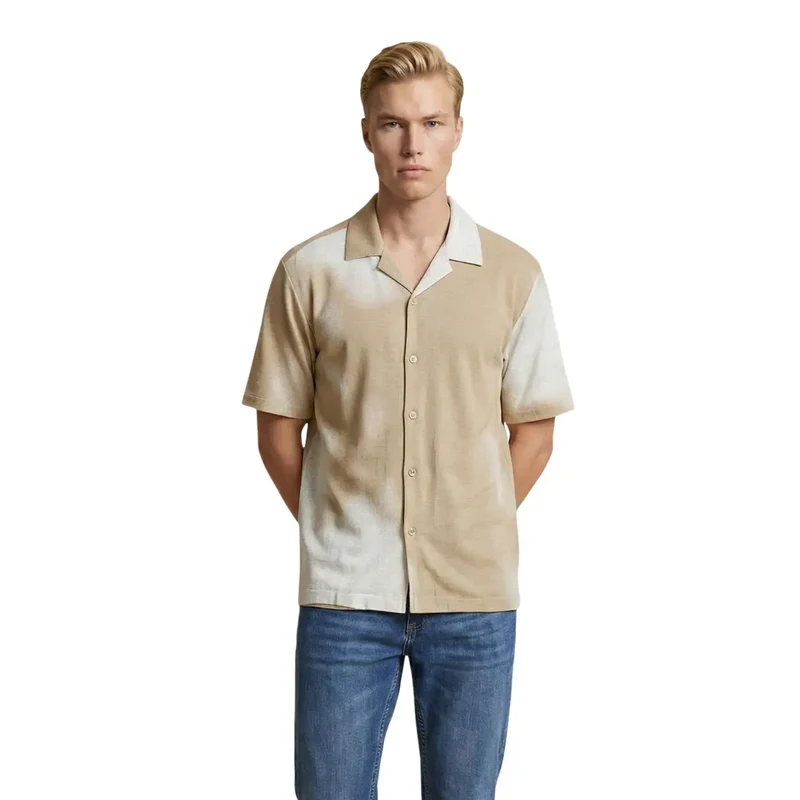 Chemise pour Hommes Seulement et Fils Lin Viscose Manches Courtes Beige Taille S