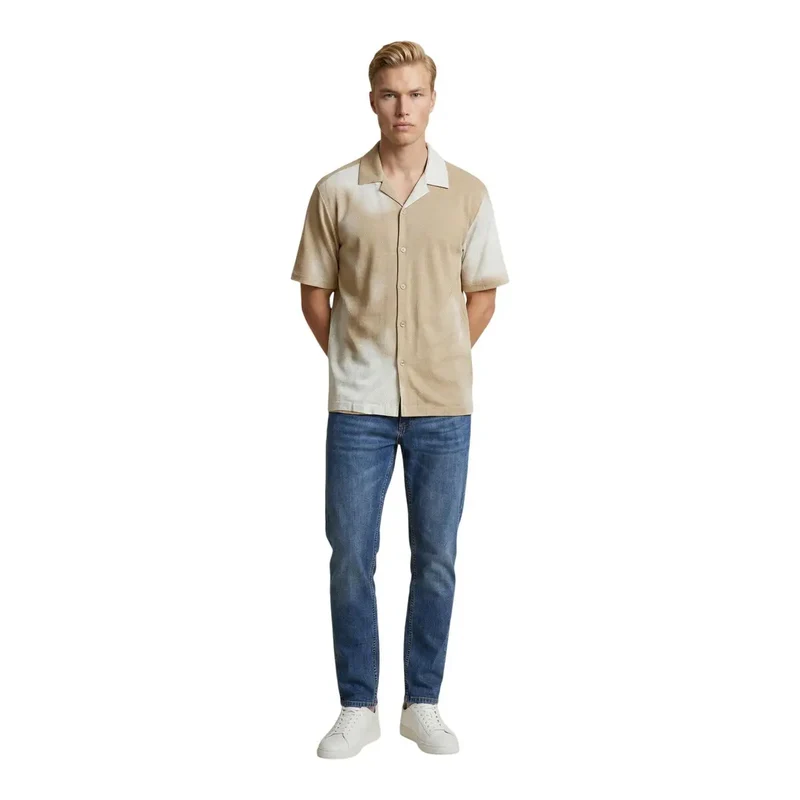 Chemise pour Hommes Seulement et Fils Lin Viscose Manches Courtes Beige Taille S