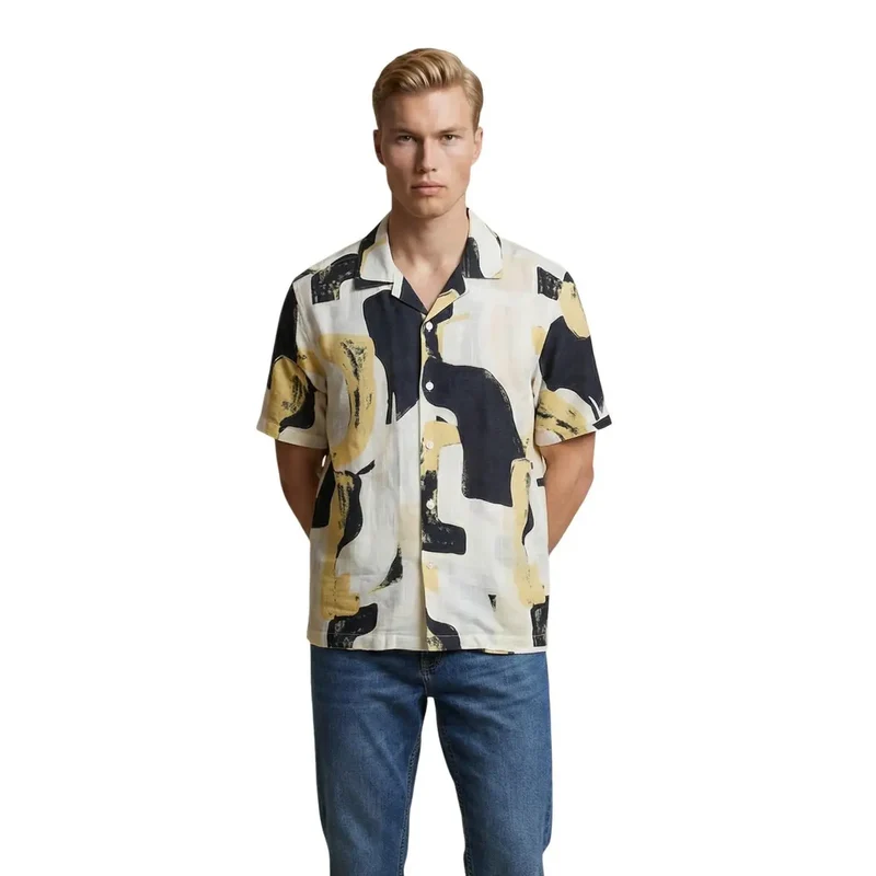Chemise pour Hommes Seulement et Fils Lin Viscose Manches Courtes Beige Taille S