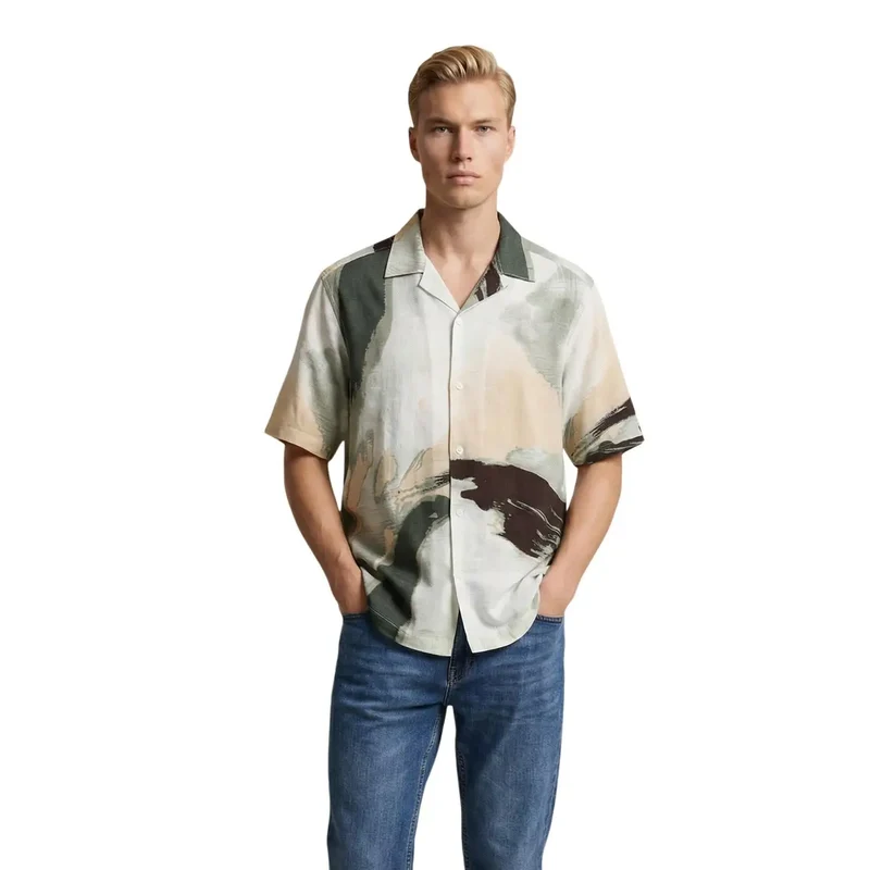 Chemise pour Hommes Seulement et Fils Lin Viscose Manches Courtes Beige Taille S
