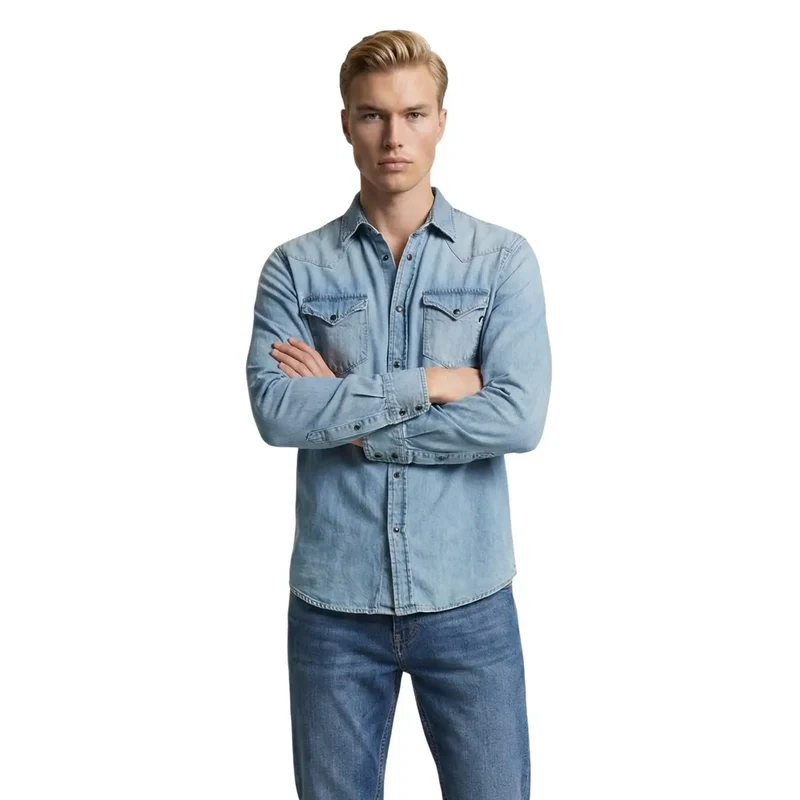 Chemise Homme Manches Longues Bleu Clair Classique Replay M4860T