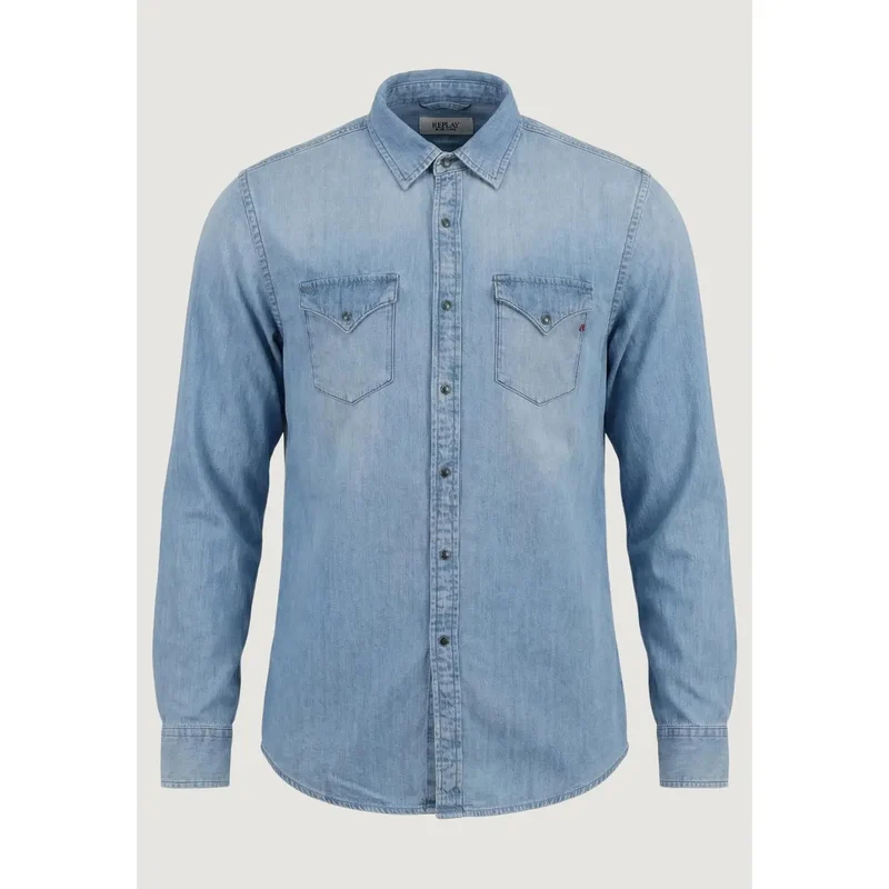 Chemise Homme Manches Longues Bleu Clair Classique Replay M4860T