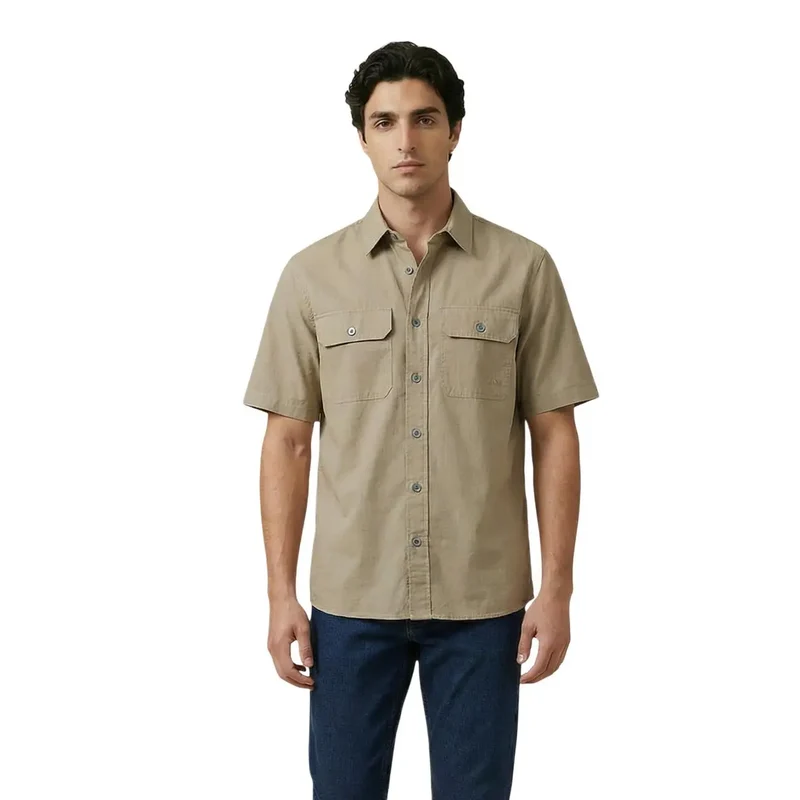 Chemise Homme Armani Exchange Coton Beige Manches Courtes Pochette