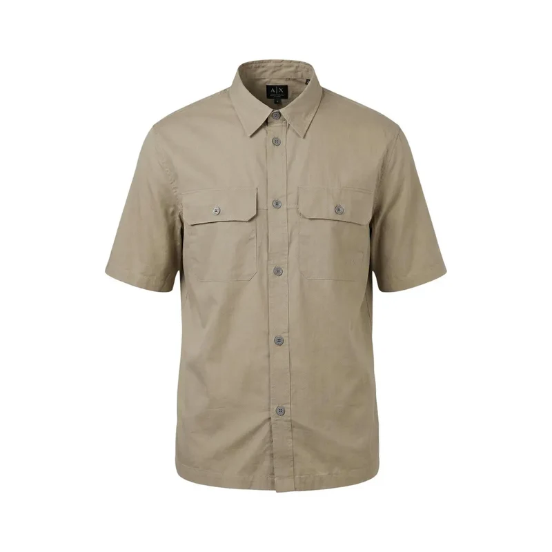 Chemise Homme Armani Exchange Coton Beige Manches Courtes Pochette