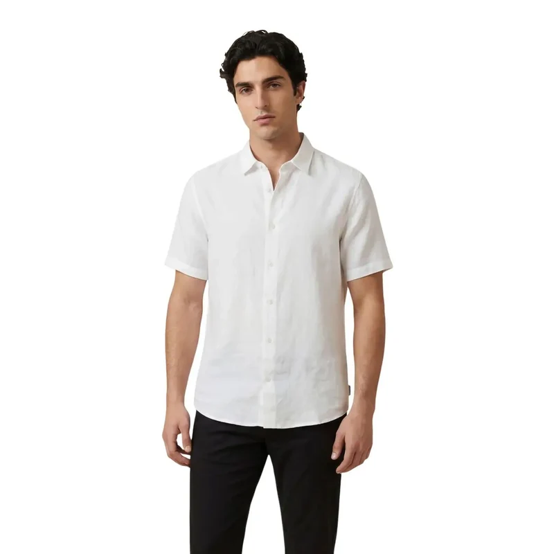 Chemise Homme Armani Exchange Blanche Manches Courtes Lin XM001223