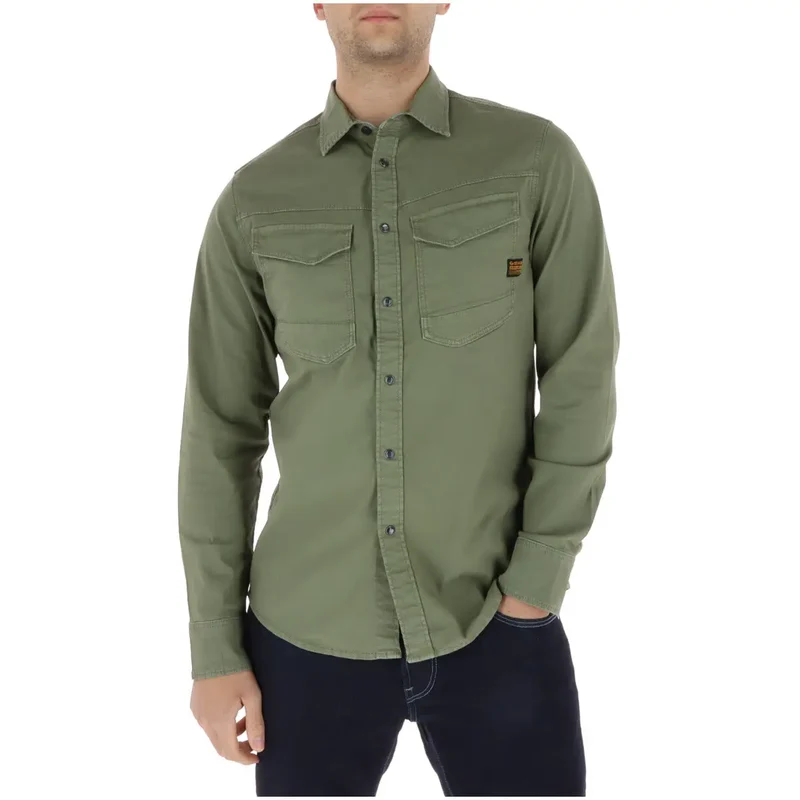 Chemise pour Homme G-star Vert Manches Longues Coton Élastique D23616