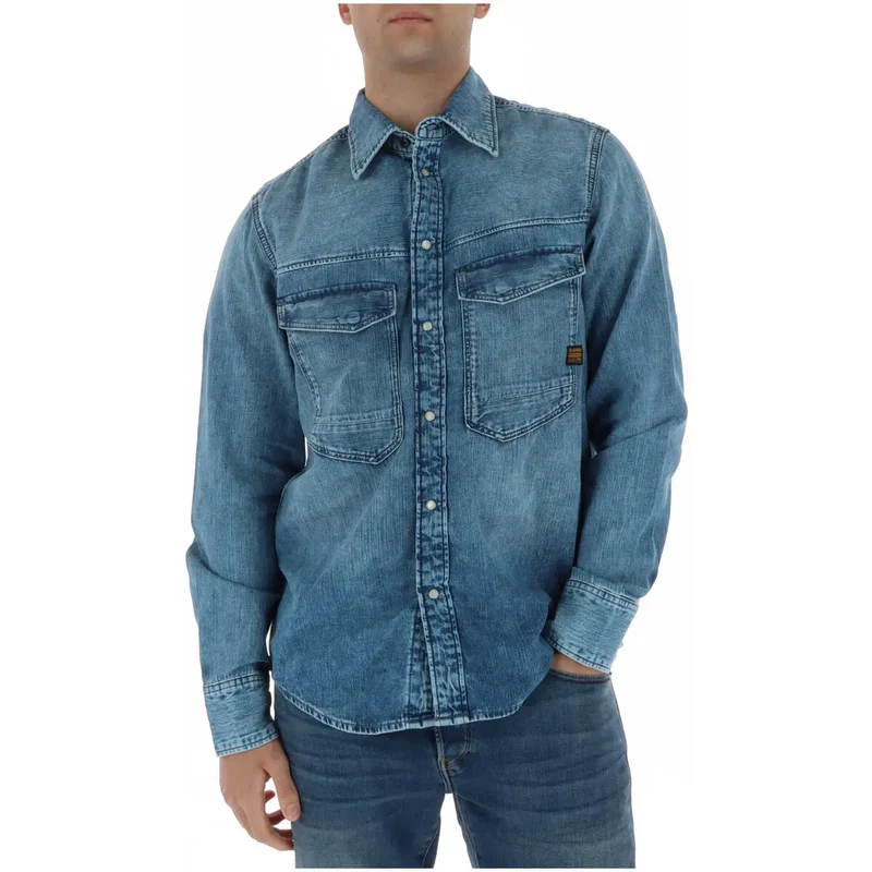 Chemise longue pour homme G-Star Coton bleu classique col rond D23006